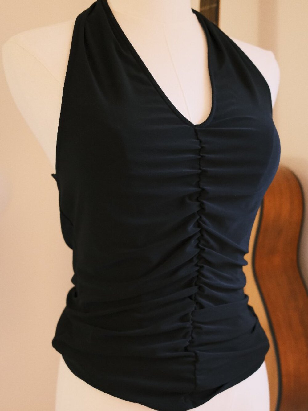 Anthropologie Maeve Black Ruched Halter Top Size M